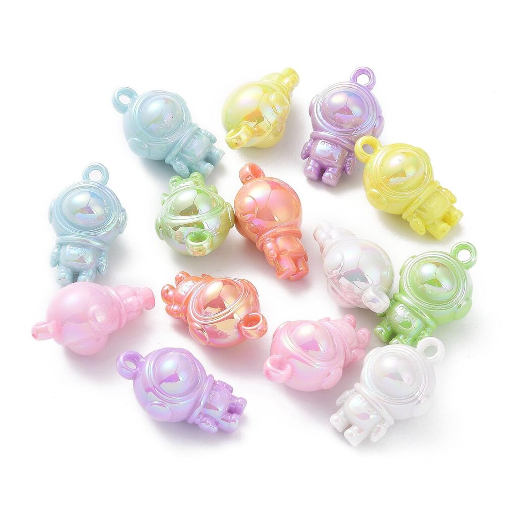 7465 30Pcs Space Themed Colorful Acrylic Spacemen Universe Charms Opaque